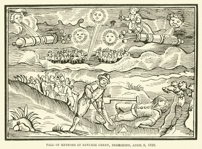 Meteoritenfall in Bawlkin Green, Berkshire, 9. April 1628 von English School